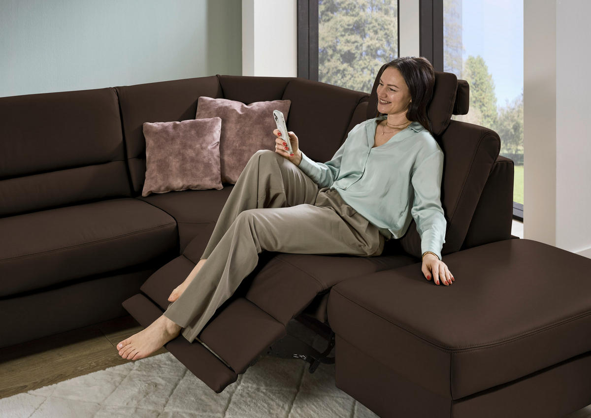 ECKSOFA Echtleder Dunkelbraun  - Dunkelbraun/Schwarz, Konventionell, Leder/Metall (290/249cm) - Beldomo Premium