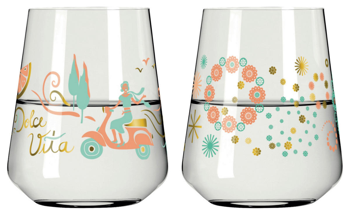 GLÄSERSET Sommerrausch 2-teilig  - Transparent/Multicolor, Design, Glas (9.2/11.0cm) - Ritzenhoff