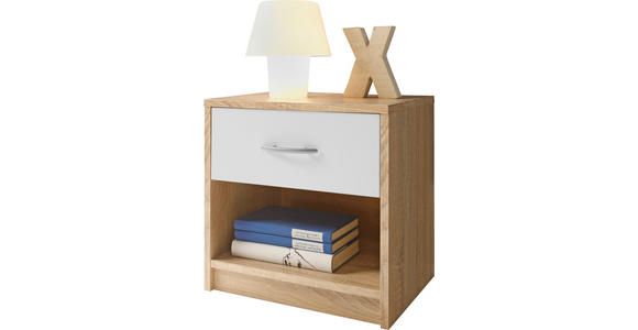 NACHTKÄSTCHEN in Weiß, Sonoma Eiche  - Alufarben/Weiß, KONVENTIONELL, Holzwerkstoff/Kunststoff (39/41/28cm) - Carryhome