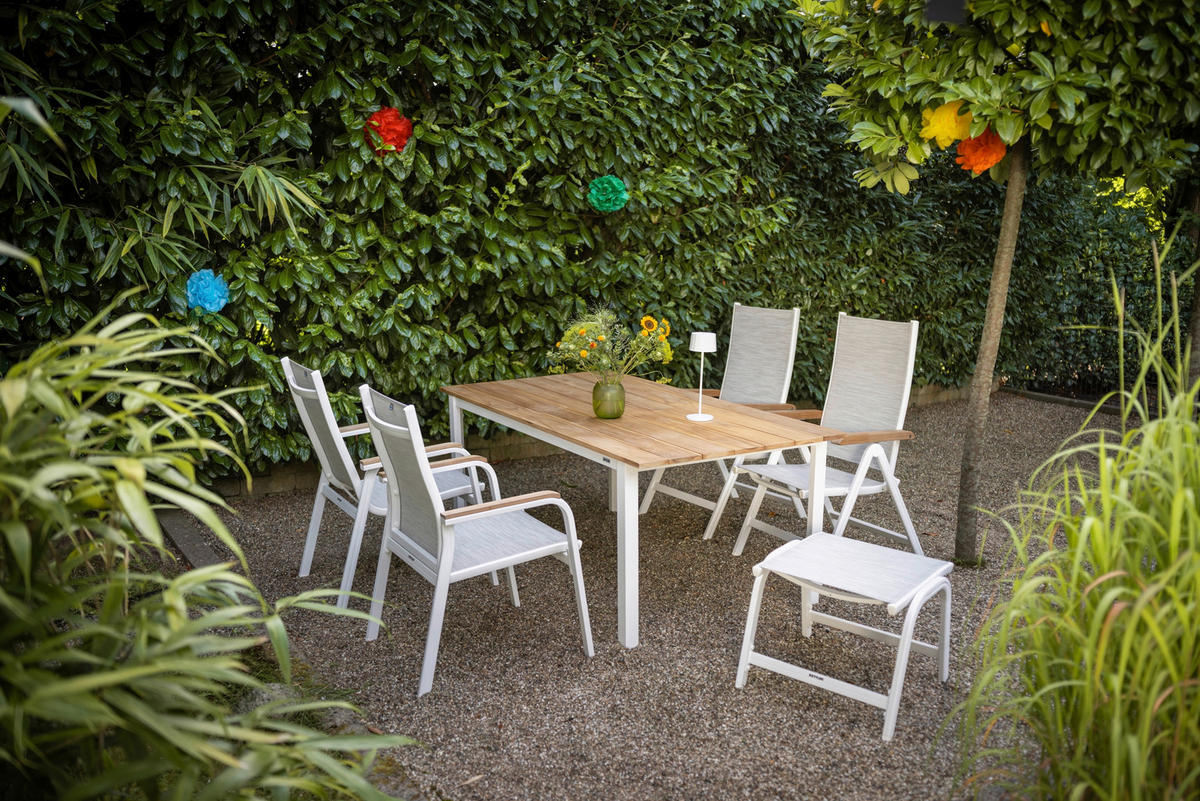 GARTENKLAPPSESSEL Teakholz Aluminium Naturfarben, Weiß, Hellgrau  - Hellgrau/Naturfarben, Basics, Holz/Textil (61/109/65cm) - Kettler