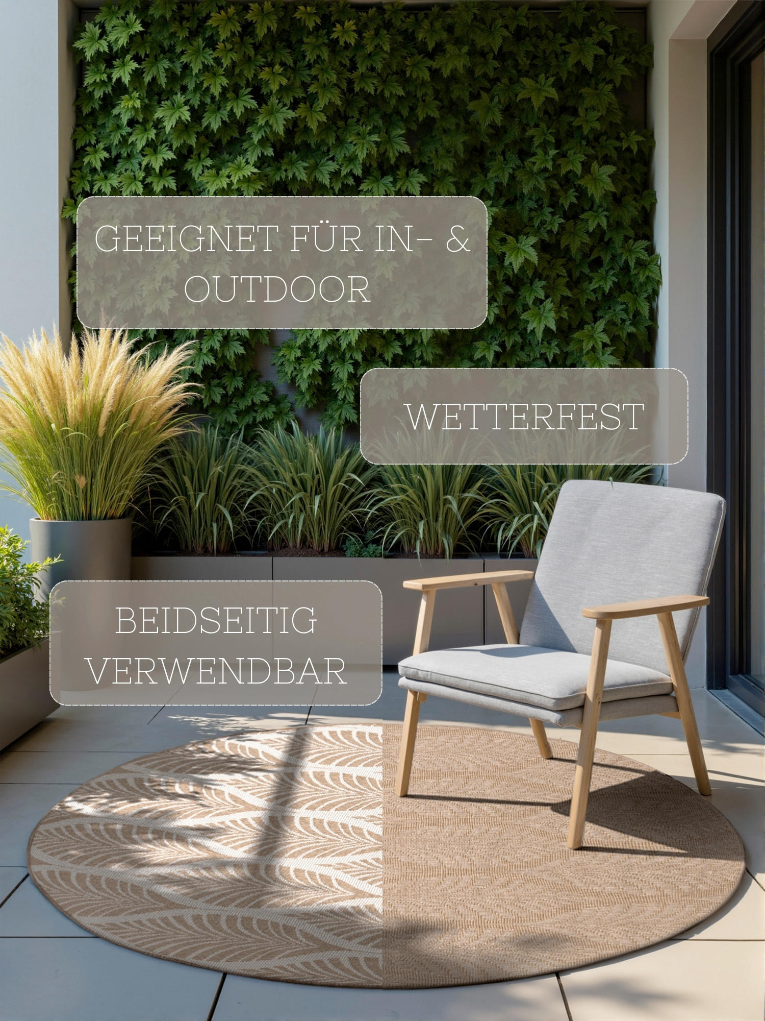 OUTDOORTEPPICH 160 cm Duet Weiß, Sandfarben  - Sandfarben/Weiß, Design, Kunststoff (160cm)