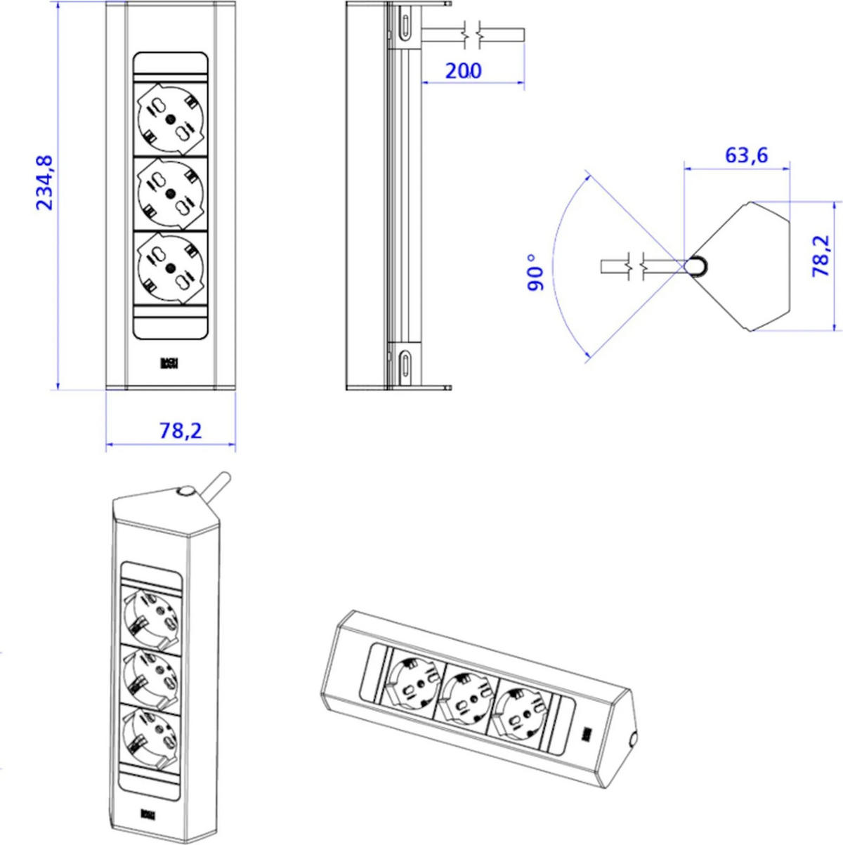 STECKDOSENELEMENT - Schwarz, Basics, Kunststoff (23,5/7,8/7,8cm) - HKT