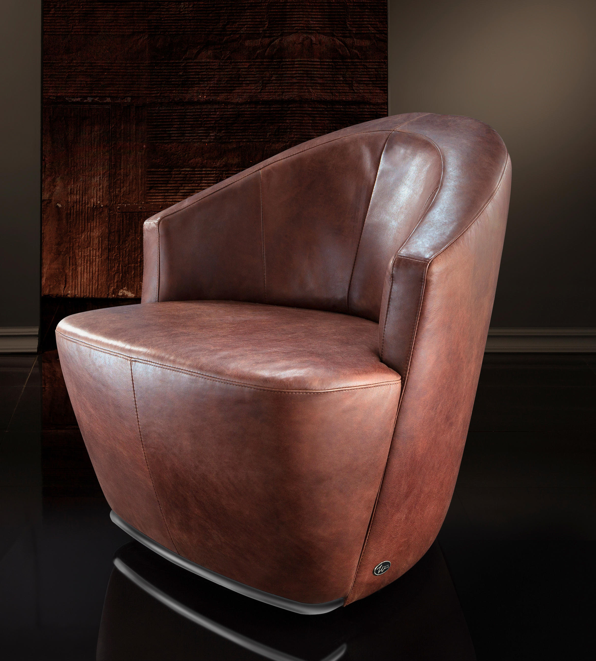 SESSEL Echtleder Braun    - Silberfarben/Braun, Design, Leder/Metall (77/82/87cm) - Chilliano