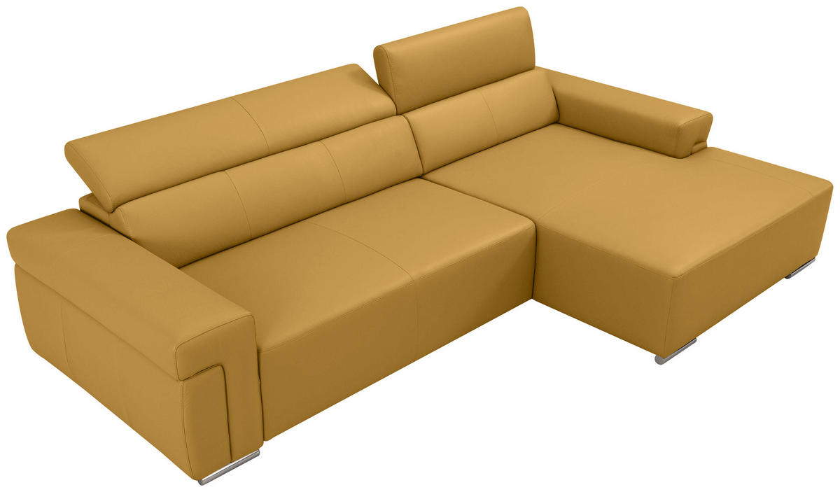 Ecksofa inkl. Funktion DUA Senfgelb Echtleder  - Chromfarben/Senfgelb, Design, Leder/Metall (293/170cm) - Novel