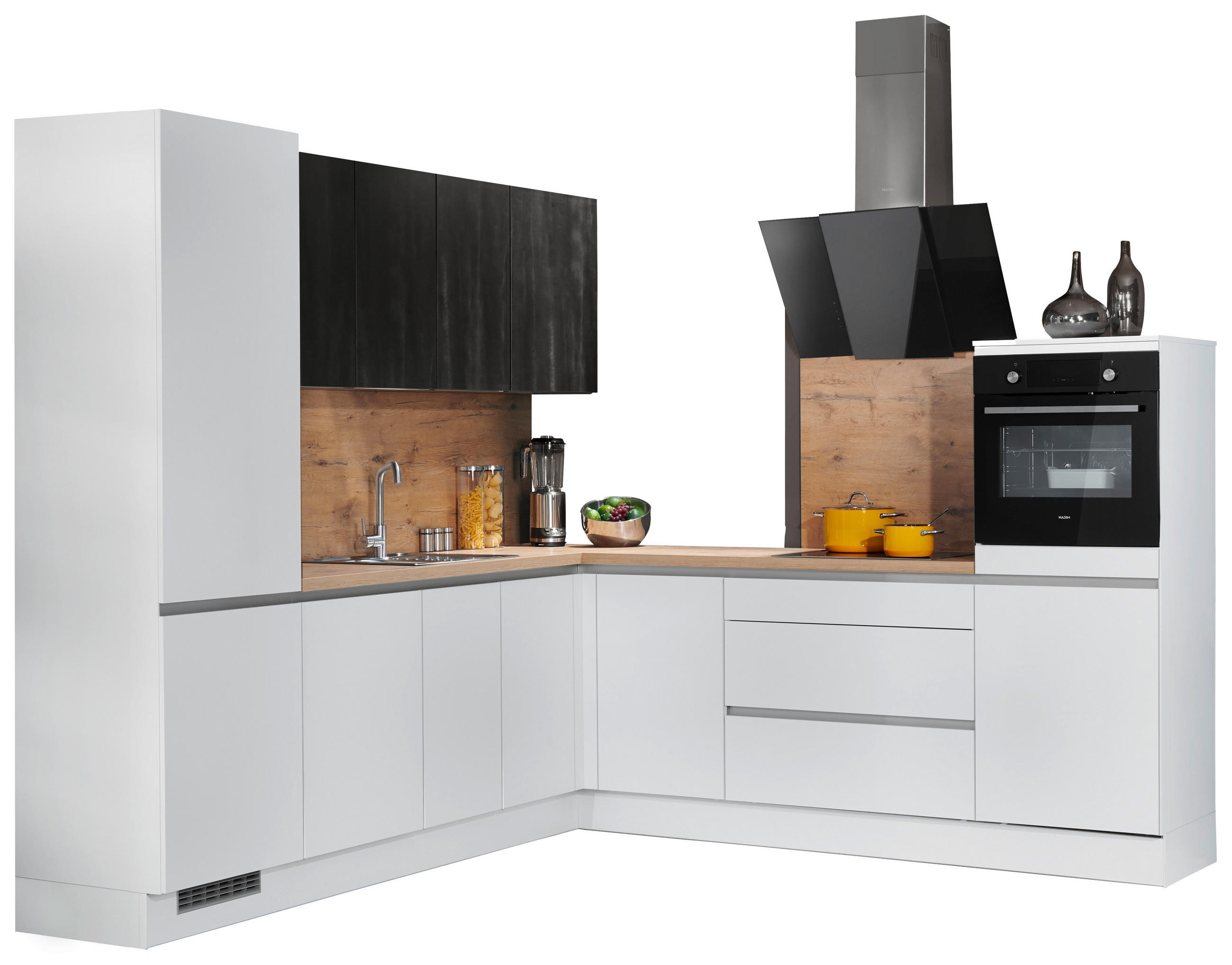 KÜCHENLEERBLOCK  265/275 cm  in Schwarz, Weiß, Eichefarben  - Eichefarben/Schwarz, Basics, Holzwerkstoff (265/275cm) - Venda