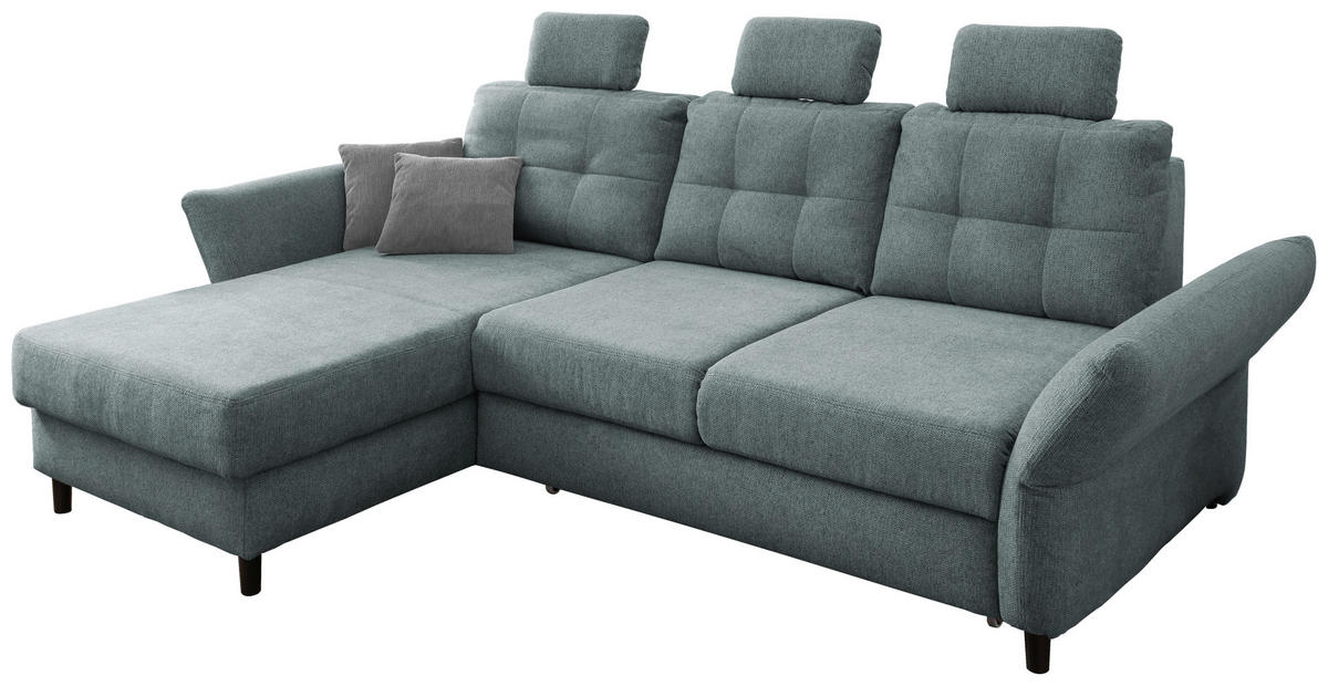 ECKSOFA in Chenille Blau  - Mintgrau/Blau, Modern, Holz/Textil (176/250-280cm) - Livetastic