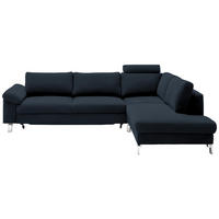 ECKSOFA in Echtleder Dunkelblau  281/200 cm  - Chromfarben/Dunkelblau, Design, Leder/Metall (281/200cm) - Pure Home Lifestyle