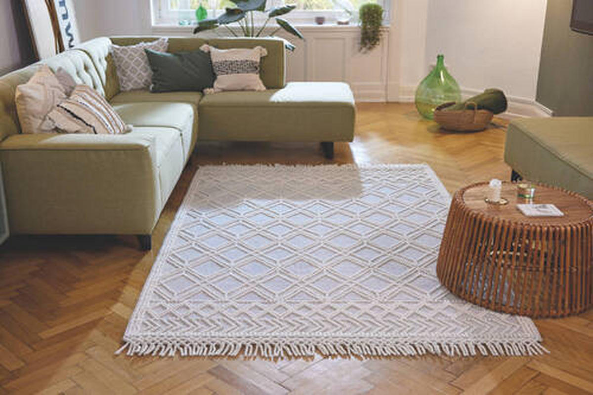 HANDWEBTEPPICH 190/290 cm Colored Macrame four Creme, Pastellblau  - Pastellblau/Creme, KONVENTIONELL, Textil (190/290cm) - Tom Tailor
