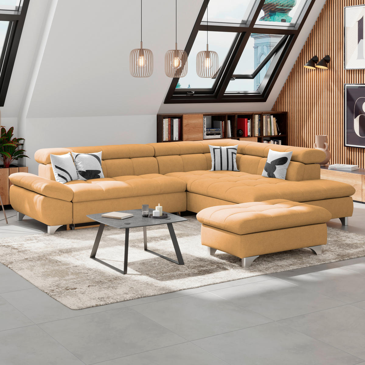 ECKSOFA Goldfarben Chenille  - Chromfarben/Goldfarben, KONVENTIONELL, Textil/Metall (312/234cm) - Livetastic