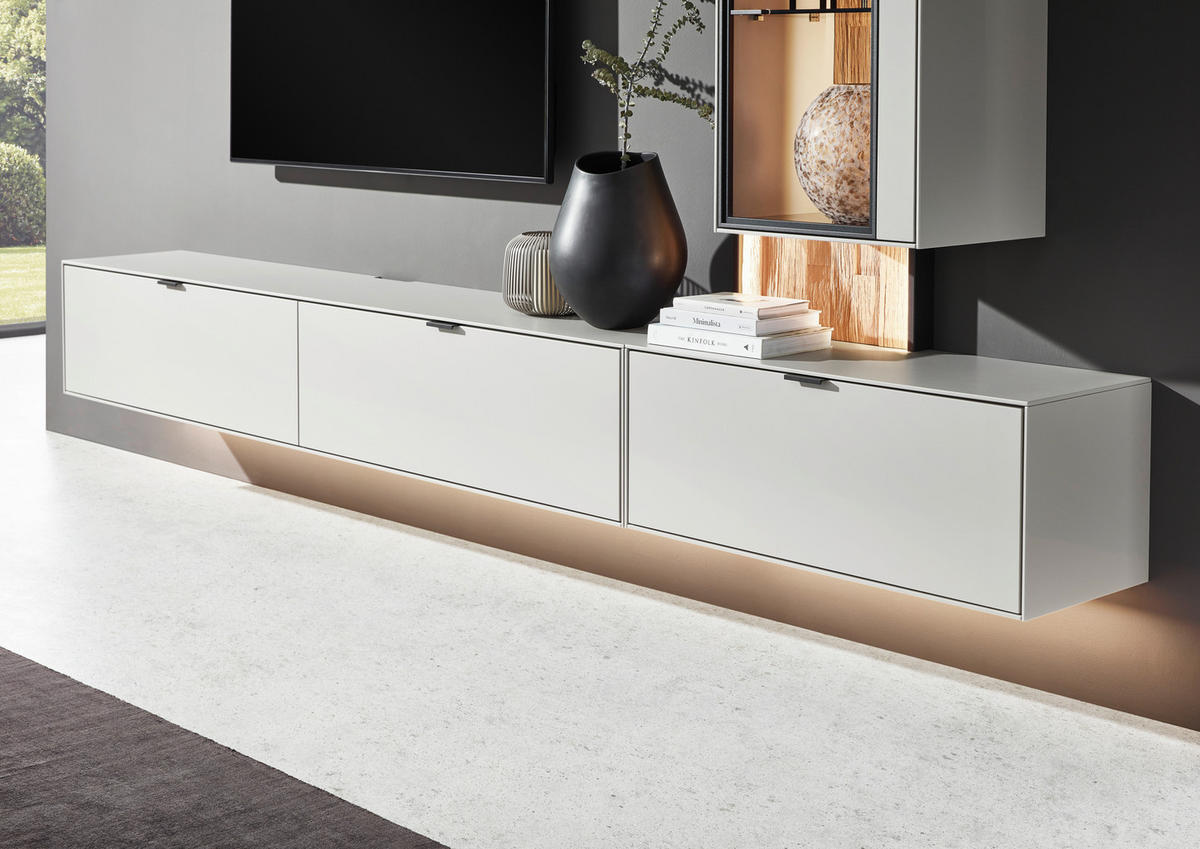 WOHNWAND  in Grau, Wildeiche 303,8/220,3/37,1 cm  - Wildeiche/Schwarz, Design, Glas/Holz (303,8/220,3/37,1cm) - Dieter Knoll
