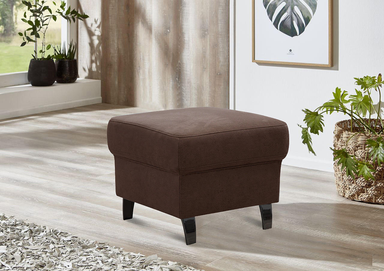 HOCKER Mikrofaser Cognac  - Cognac/Schwarz, KONVENTIONELL, Textil/Metall (58/48/58cm) - Sit & More