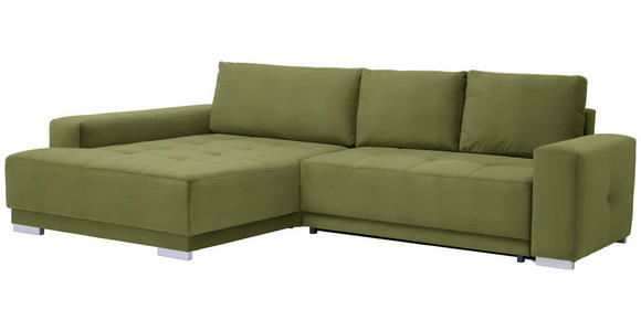 ECKSOFA in Samt Grün  - Silberfarben/Grün, Design, Holz/Textil (195/293cm) - Cantus