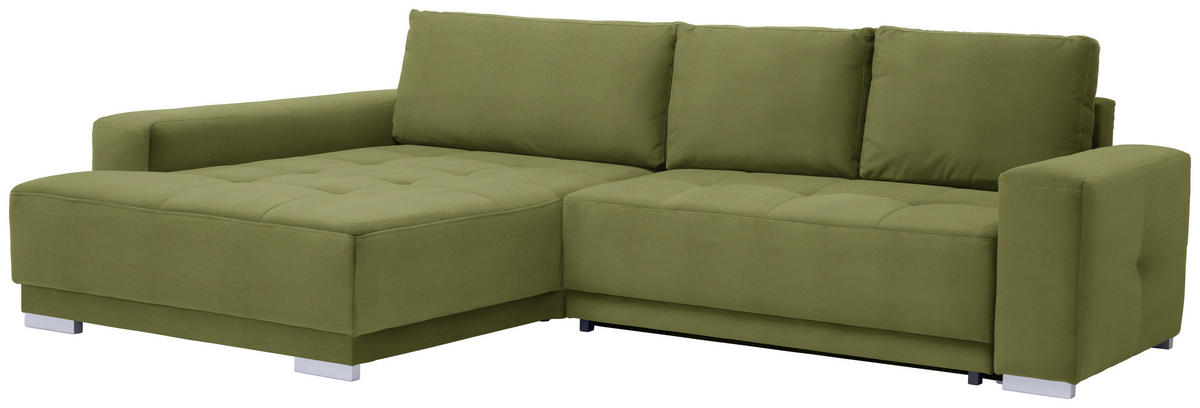 ECKSOFA in Samt Grün  195/293 cm  - Silberfarben/Grün, Design, Holz/Textil (195/293cm) - Cantus