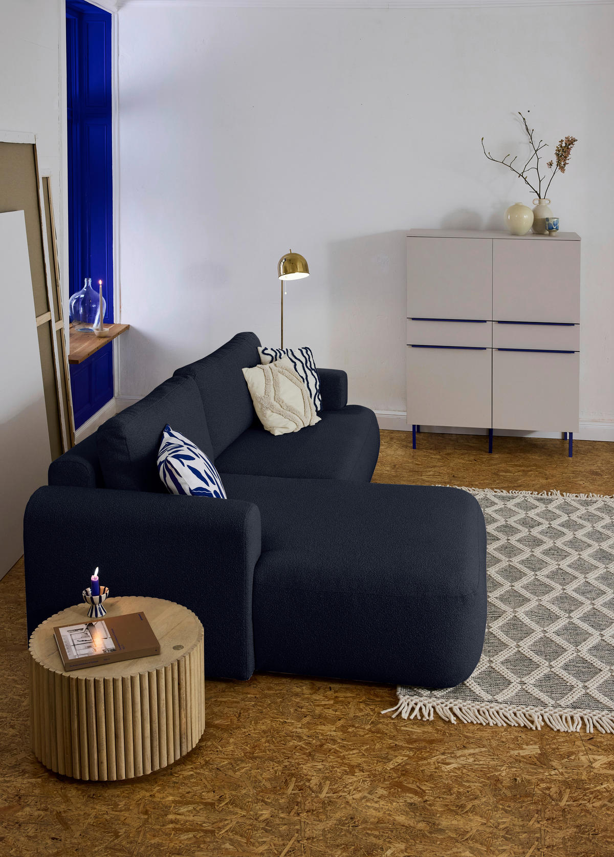 ECKSOFA Dunkelblau Bouclé Rücken echt, Rückenkissen  - Schwarz/Dunkelblau, KONVENTIONELL, Kunststoff/Textil (170/257cm) - Tom Tailor