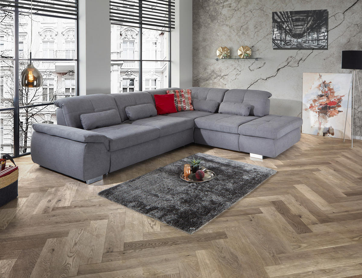 WOHNLANDSCHAFT in Mikrofaser, Chenille Grau  - Chromfarben/Grau, Modern, Textil/Metall (315/260cm) - Livetastic