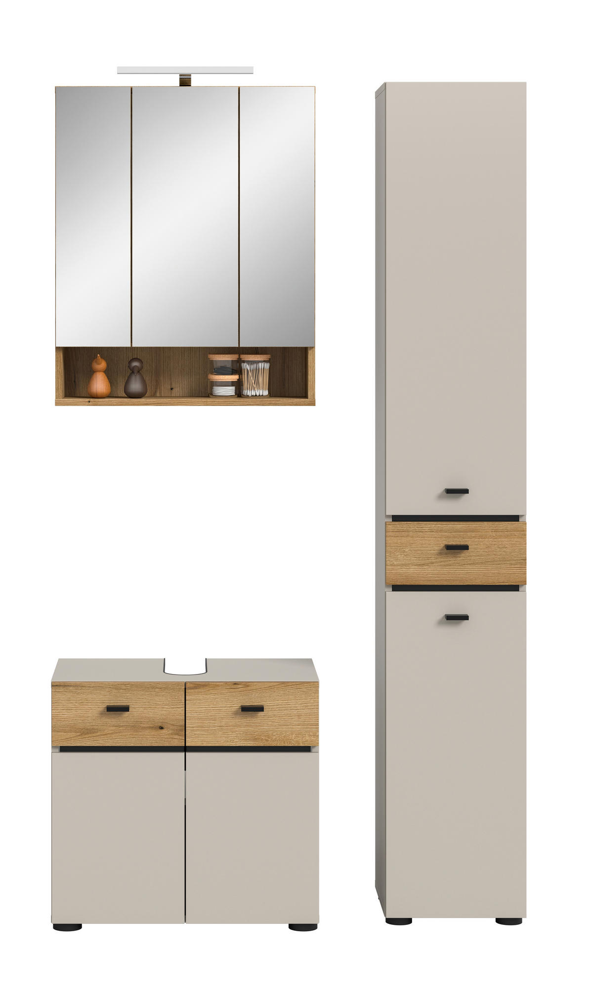 BADEZIMMER 3-teilig  in 92 cm  - Kaschmir/Eichefarben, Trend, Glas/Holzwerkstoff (92cm) - MID.YOU
