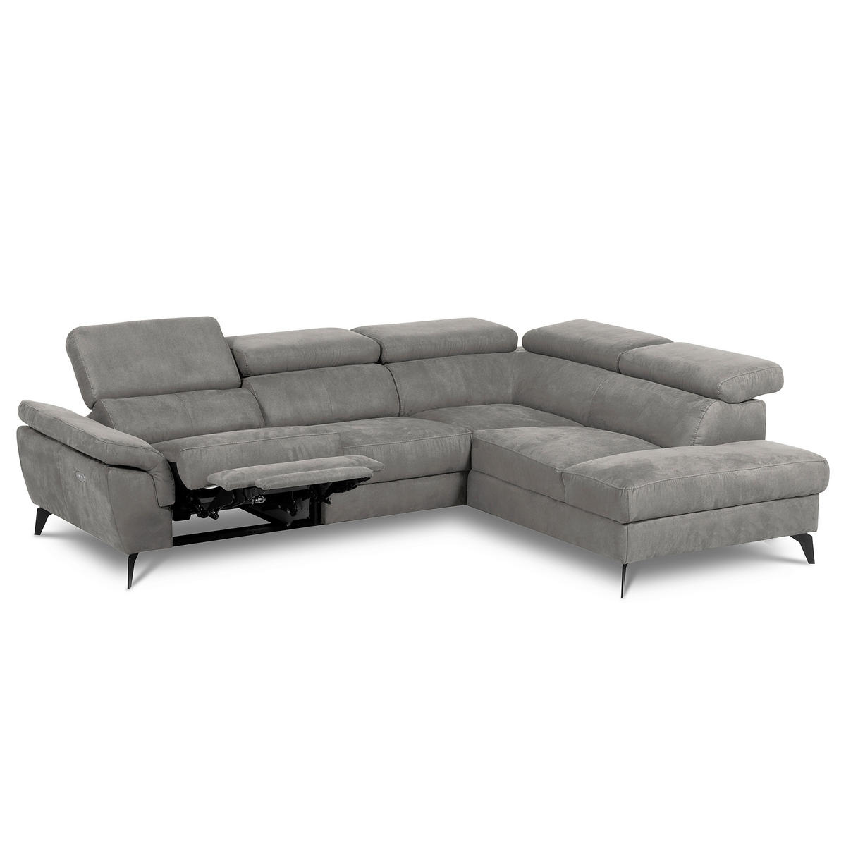 ECKSOFA SONO in Lederlook Anthrazit Bettkasten, Armteilverstellung, Kopfteilverstellung  265/210 cm  - Anthrazit/Schwarz, Design, Textil/Metall (265/210cm) - Livetastic