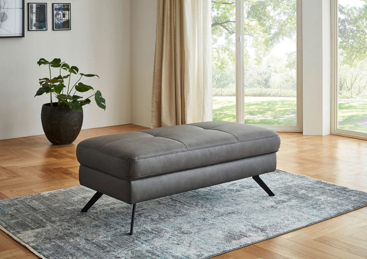 ECKSOFA in Lederlook, Mikrofaser Dunkelgrau  - Dunkelgrau/Schwarz, Design, Textil/Metall (261/220cm) - Beldomo System