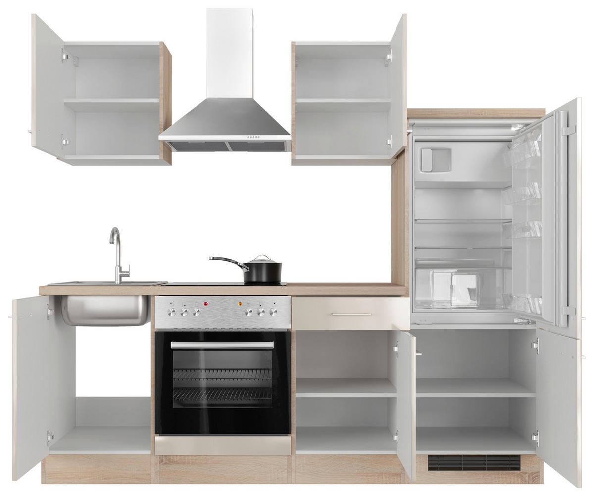 KÜCHENBLOCK 220 cm   in Kaschmir  - Kaschmir/Edelstahlfarben, MODERN, Holzwerkstoff/Metall (220cm) - FlexWell