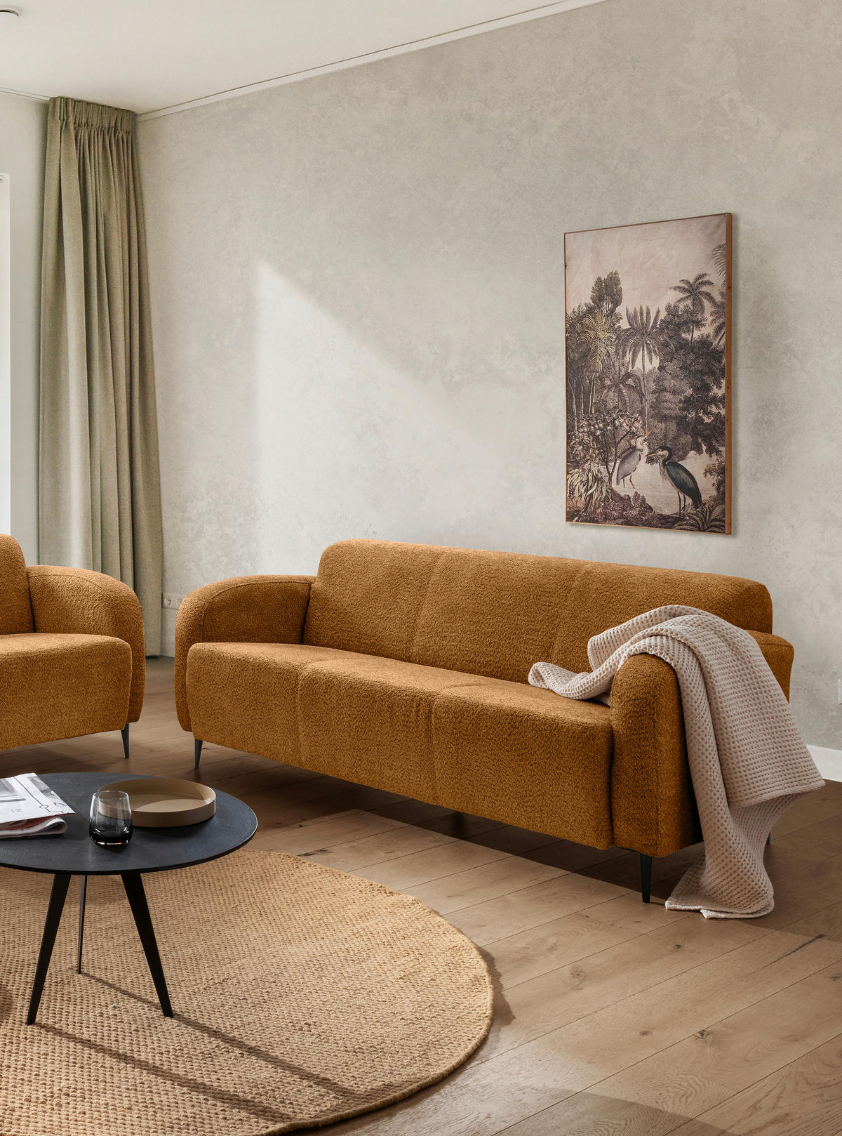 3-SITZER-SOFA Bouclé Goldfarben  - Goldfarben/Schwarz, MODERN, Textil/Metall (180/76/90cm) - Livetastic