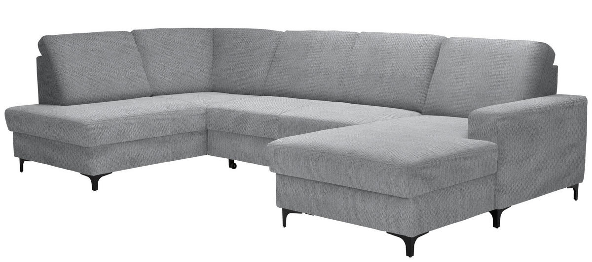 WOHNLANDSCHAFT in Webstoff Silberfarben  - Silberfarben/Schwarz, KONVENTIONELL, Textil/Metall (185/317/167cm) - Stylife
