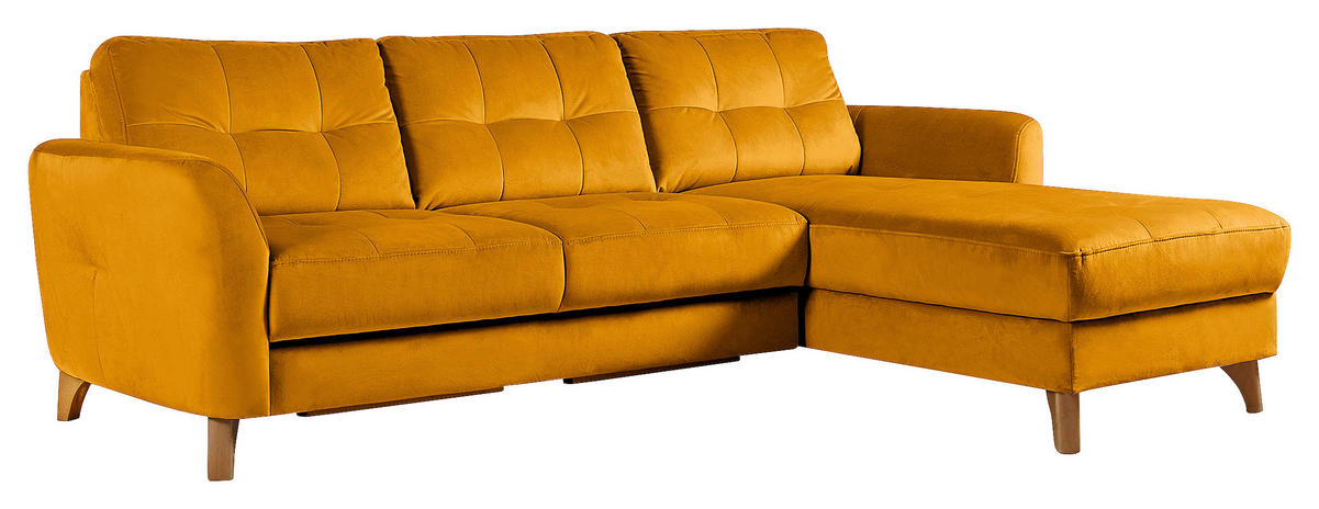 ECKSOFA in Samt Gelb  - Gelb/Buchefarben, Design, Holz/Textil (238/168cm) - Livetastic