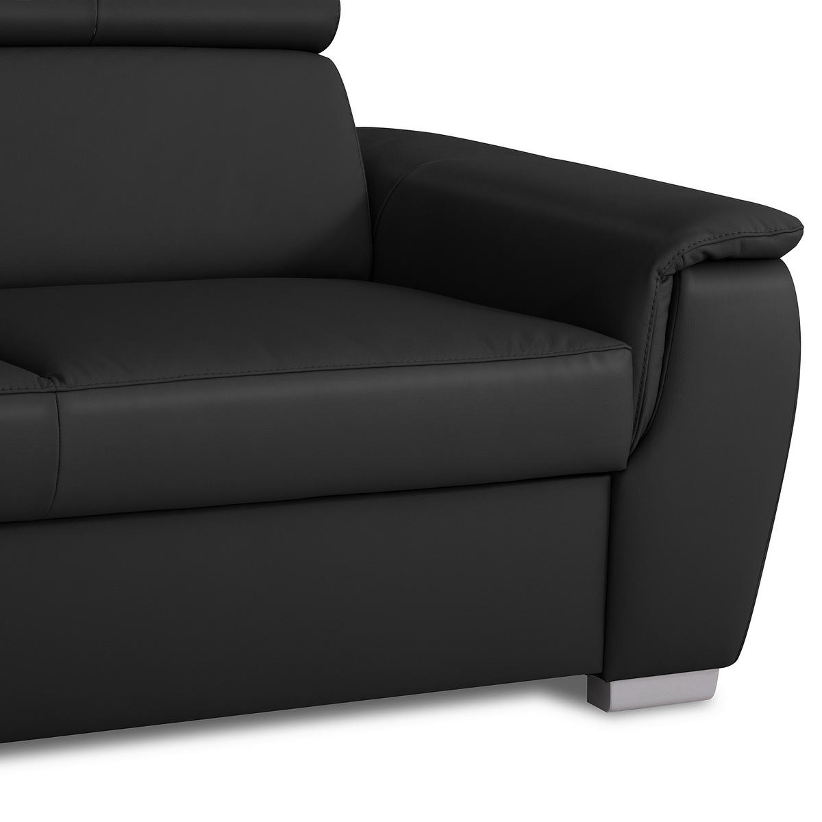 WOHNLANDSCHAFT  in Kombination Echtleder/Lederlook Schwarz  - Schwarz, Leder/Metall (211/262cm) - Celina Home
