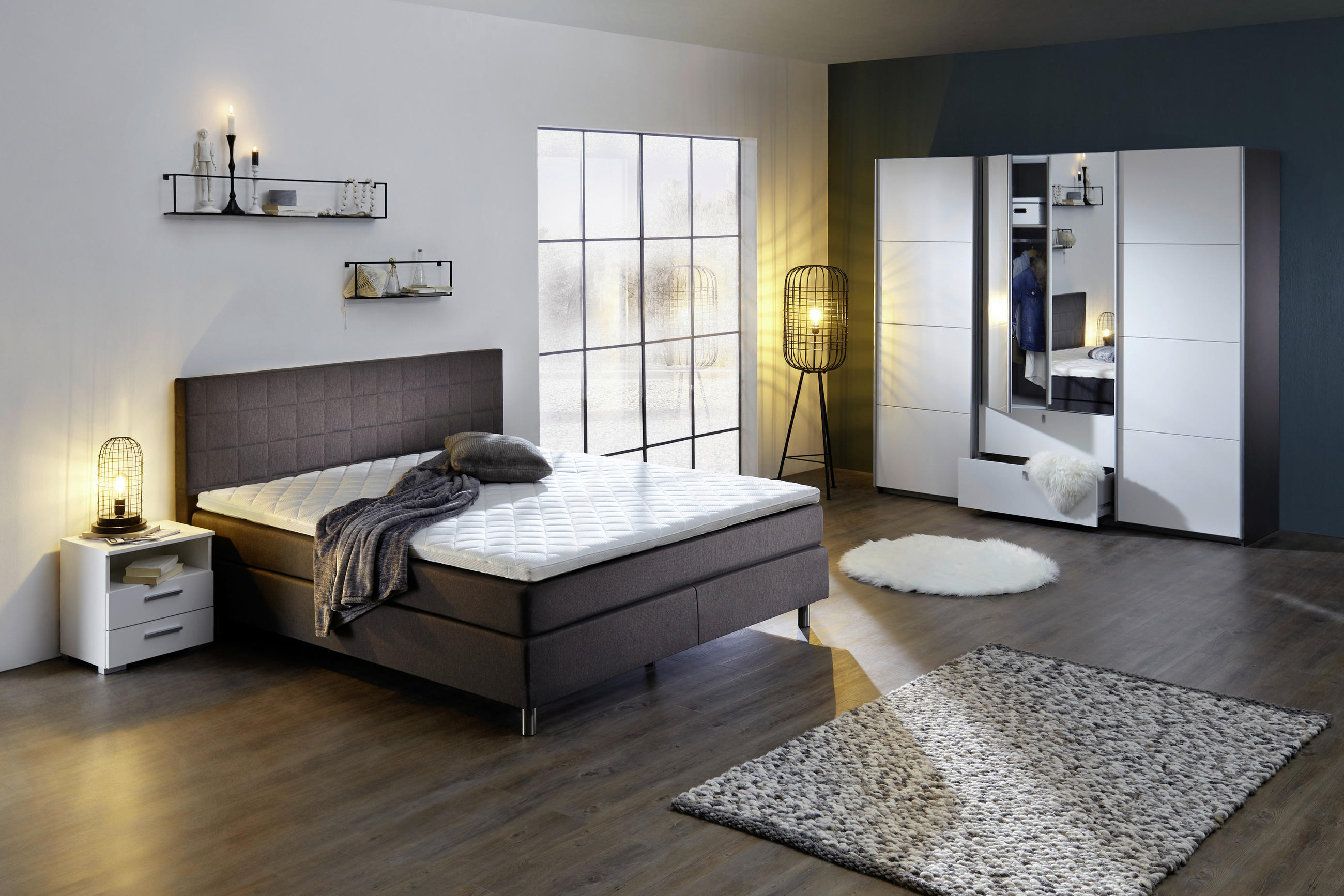 BOXSPRINGBETT 180/200 cm in Anthrazit - Anthrazit/Alufarben, KONVENTIONELL, Textil/Metall (180/200cm) - Carryhome
