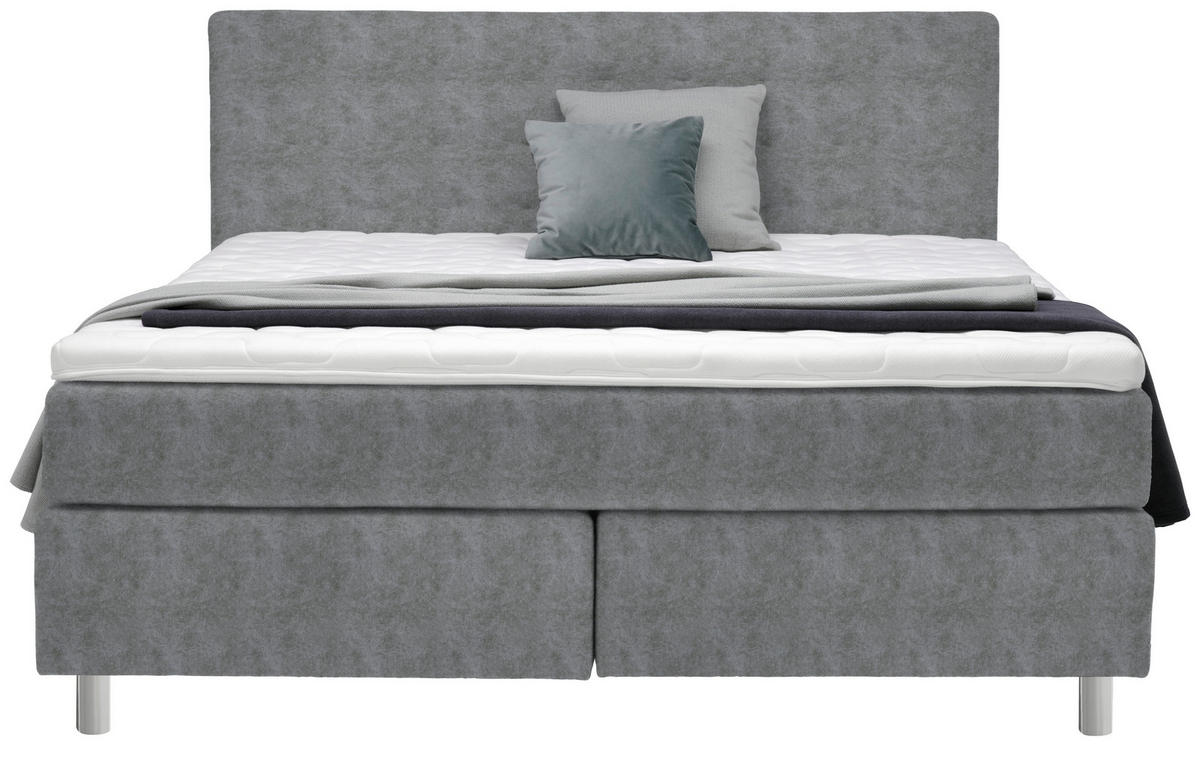 BOXSPRINGBETT 180/200 cm  in Grau  - Chromfarben/Grau, KONVENTIONELL, Kunststoff/Textil (180/200cm) - Voleo