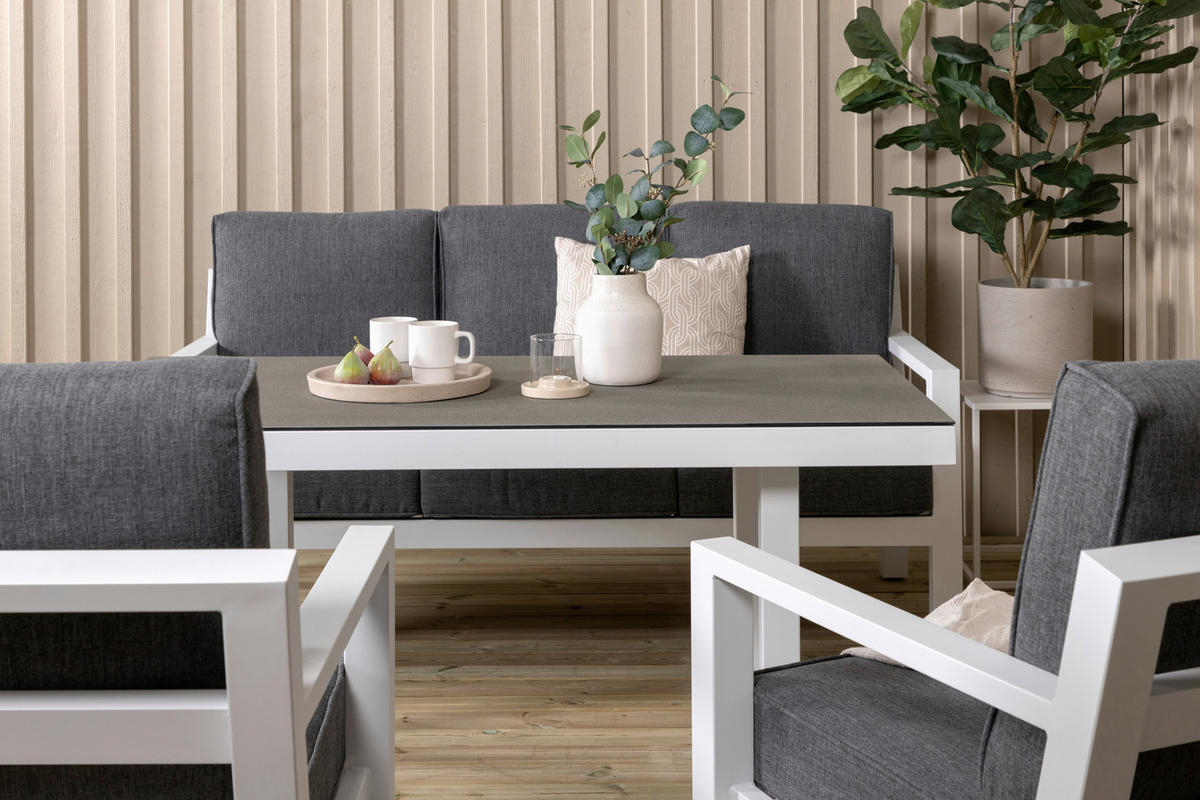 LOUNGEGARNITUR 4-teilig   Aluminium  - Weiß/Grau, Basics, Textil/Metall - Gardenson
