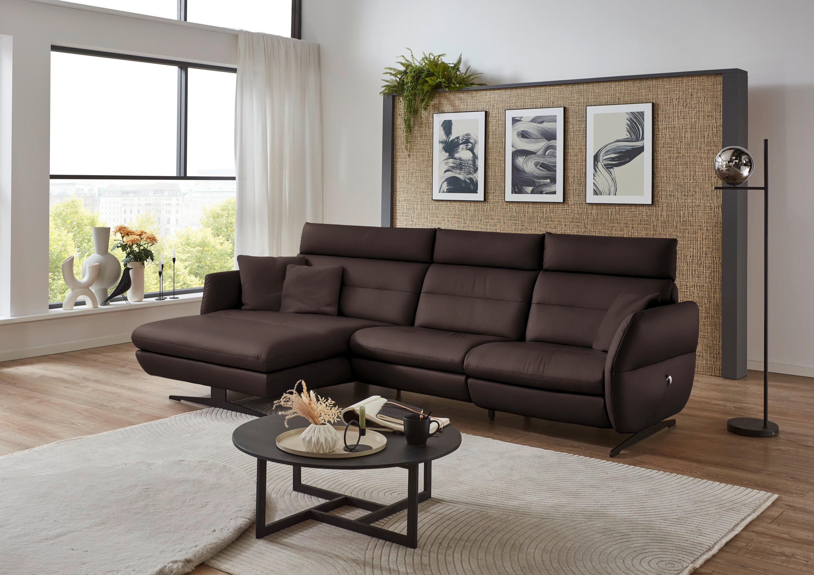 ECKSOFA in Echtleder Dunkelbraun  - Dunkelbraun/Schwarz, Design, Leder/Metall (169/298cm) - Dieter Knoll