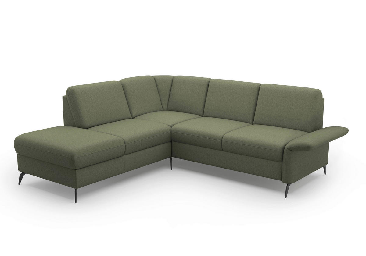 ECKSOFA ROCHELLE E Olivgrün Flachgewebe  - Schwarz/Olivgrün, KONVENTIONELL, Textil/Metall (216/240cm) - Sit & More