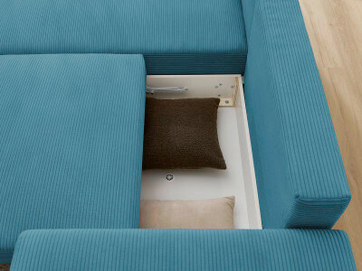 ECKSOFA Ottomane links  ATILLA Hellblau Cord  - Schwarz/Hellblau, MODERN, Kunststoff/Textil (149/244cm)