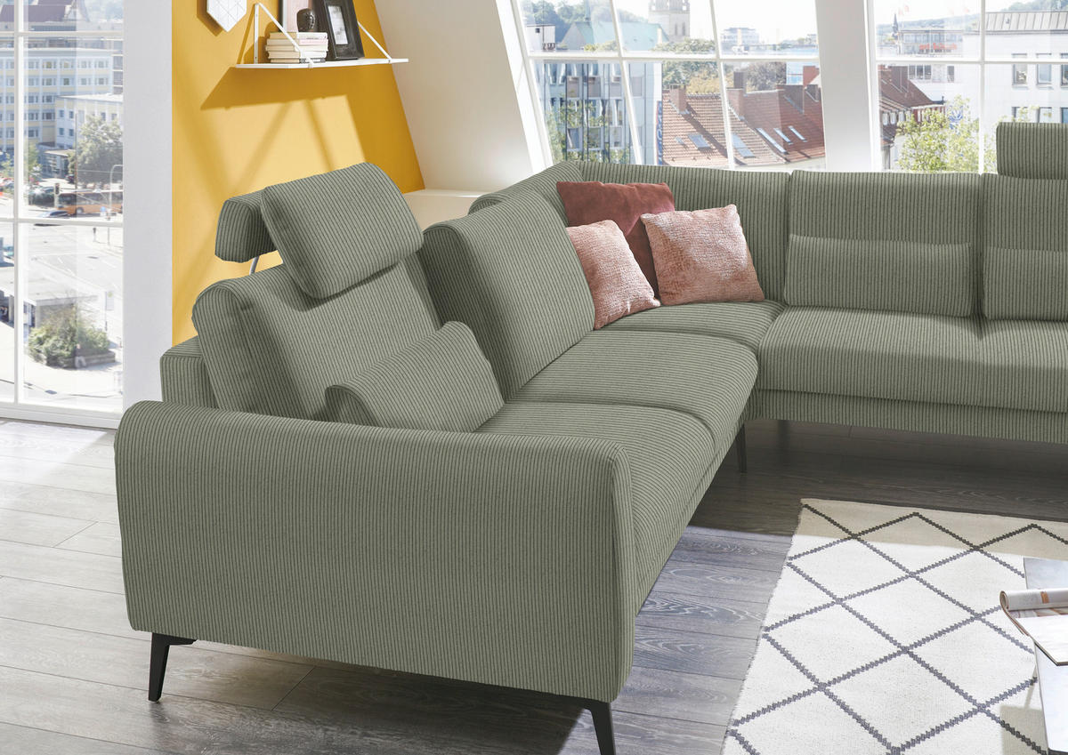 ECKSOFA in Velours, Feincord Braun, Grün  - Schwarz/Braun, Design, Textil/Metall (280/254cm) - Beldomo Style