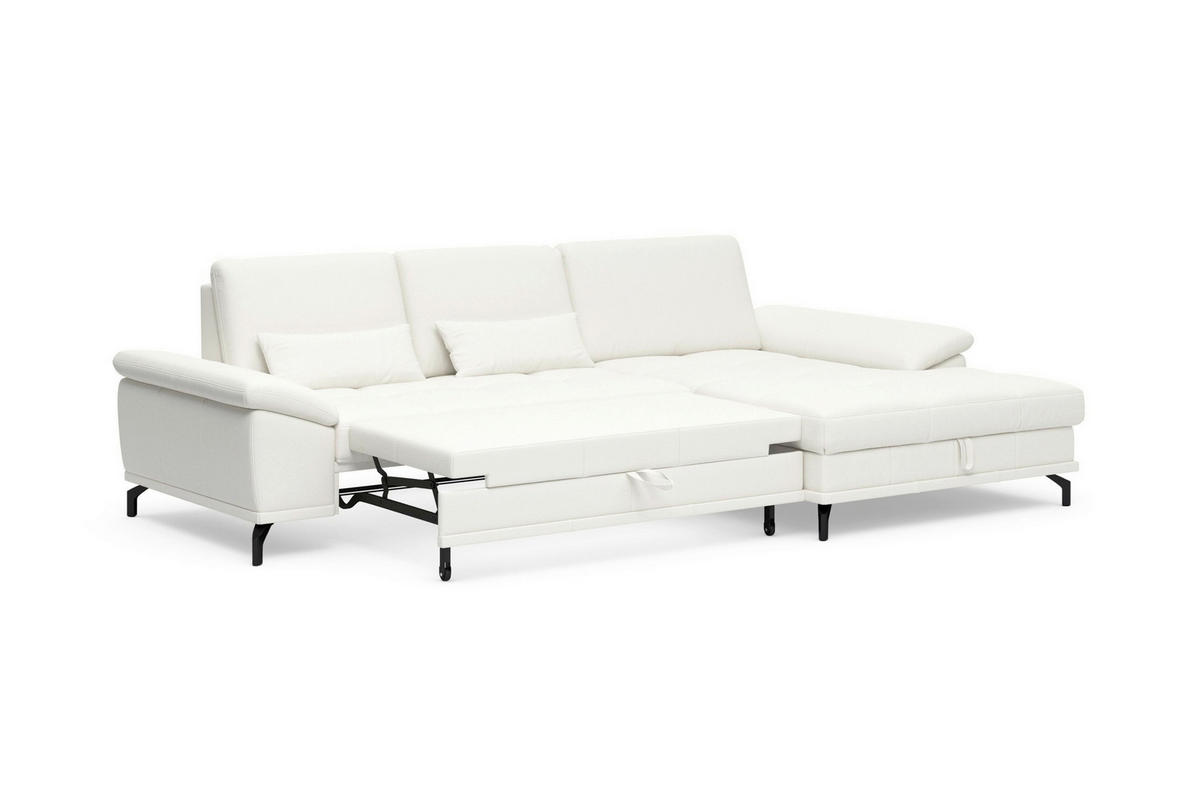 ROHOVÁ SEDAČKA, kůže, bílá - bílá/černá, Basics, kov/kůže (301/176cm) - Sit & More