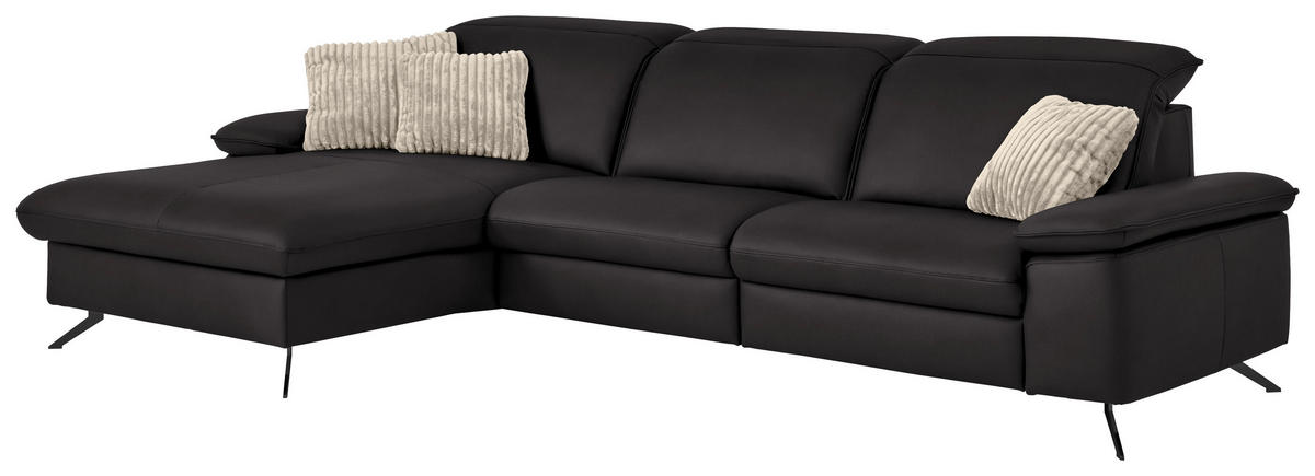 ECKSOFA  Echtleder Schwarzbraun  - Schwarzbraun/Schwarz, Design, Leder/Metall (169/307cm) - Beldomo Premium