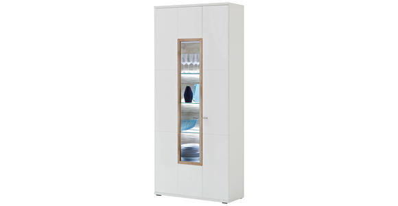 VITRINE in Weiß - Eichefarben/Schwarz, Design, Glas/Holzwerkstoff (90/207/37cm) - Novel