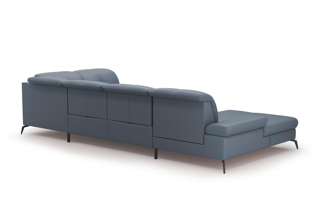 WOHNLANDSCHAFT in Echtleder Graublau  - Graublau/Schwarz, Konventionell, Leder/Metall (185/357/231cm) - Sit & More