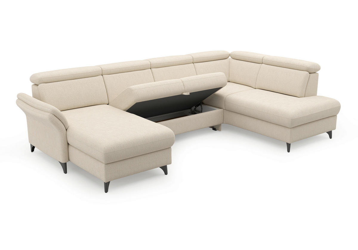 WOHNLANDSCHAFT GLENDALE E Sandfarben Chenille  - Sandfarben/Schwarz, KONVENTIONELL, Textil/Metall (166/321/193cm) - Sit & More