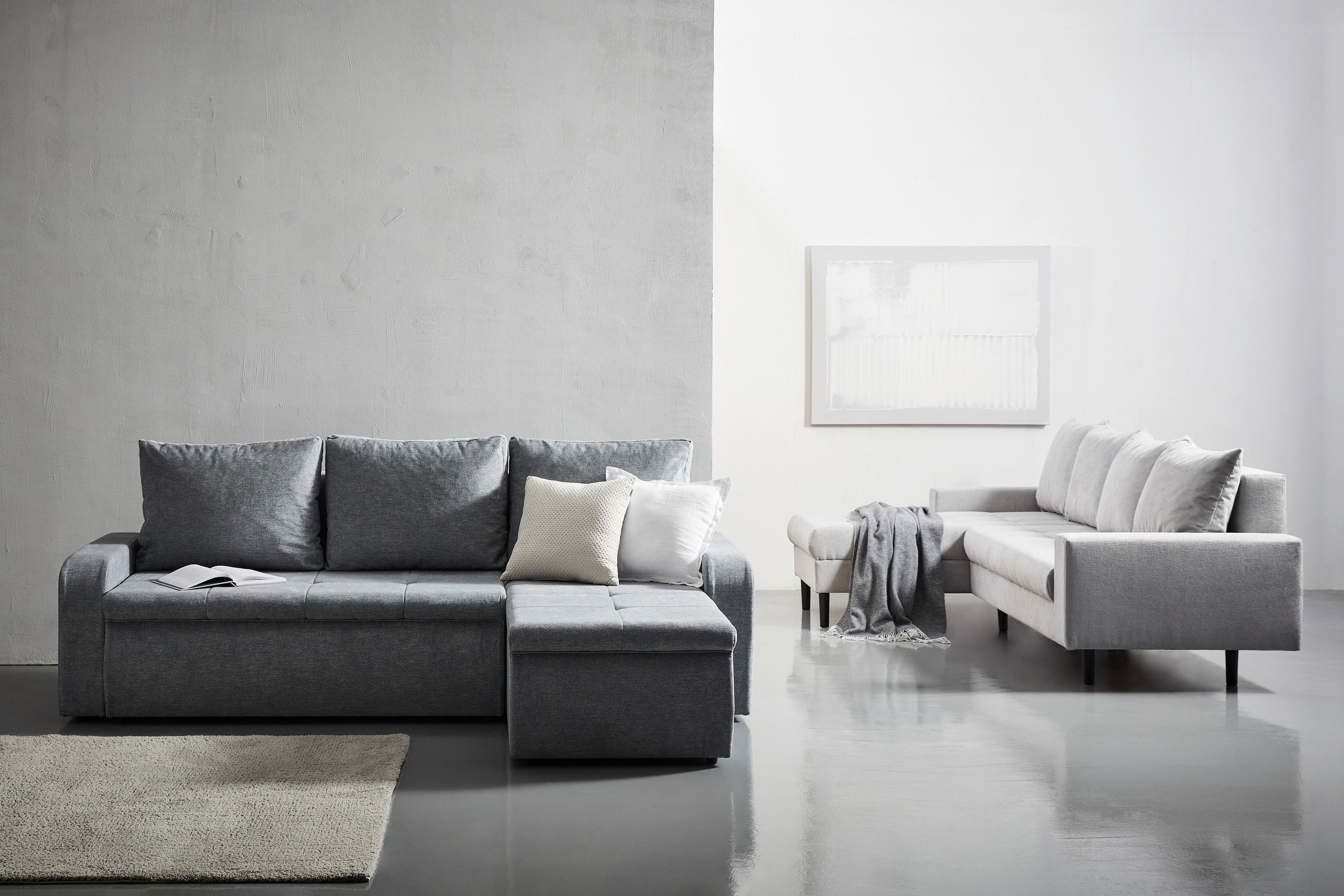 ECKSOFA in Webstoff Hellgrau  157/231 cm  - Hellgrau/Schwarz, KONVENTIONELL, Kunststoff/Textil (157/231cm) - P & B