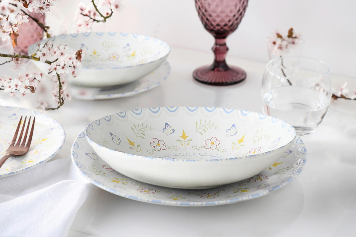 TAFELSERVICE Multicolor, Weiß Primavera Pastell 12-teilig  - Multicolor/Weiß, Basics, Keramik - Creatable