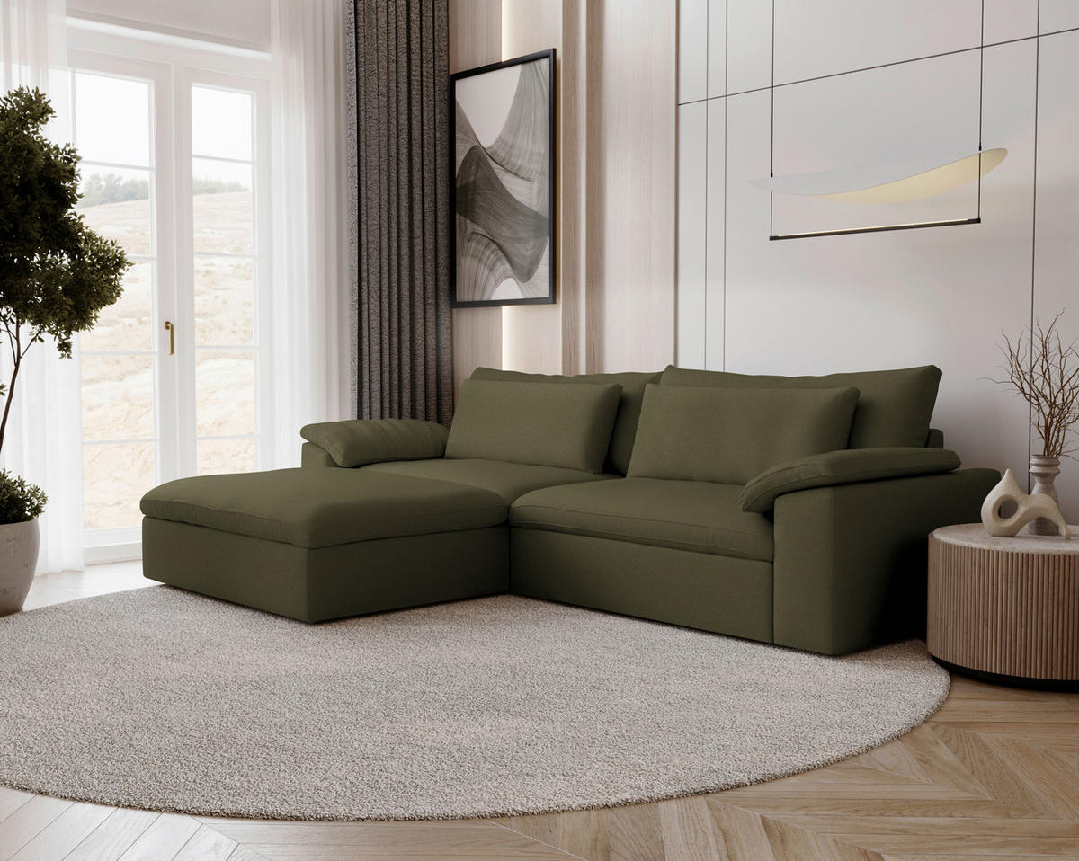 ECKSOFA  Chenille Grün  - Schwarz/Grün, Modern, Kunststoff/Textil (198/306cm) - Carryhome
