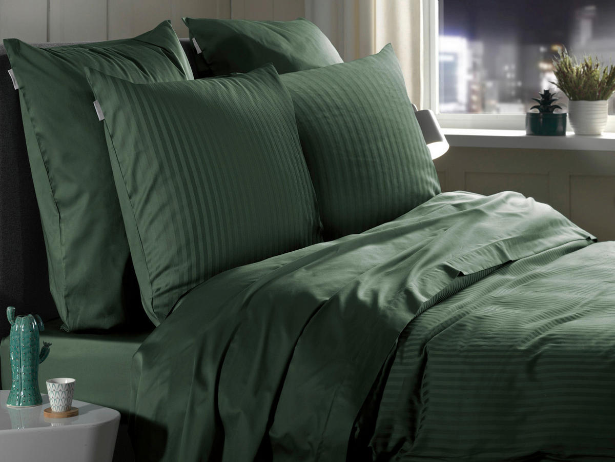 BETTWÄSCHE 2-teilig Banda Makosatin 135/200 cm  - Waldgrün, Basics, Textil (135/200cm)