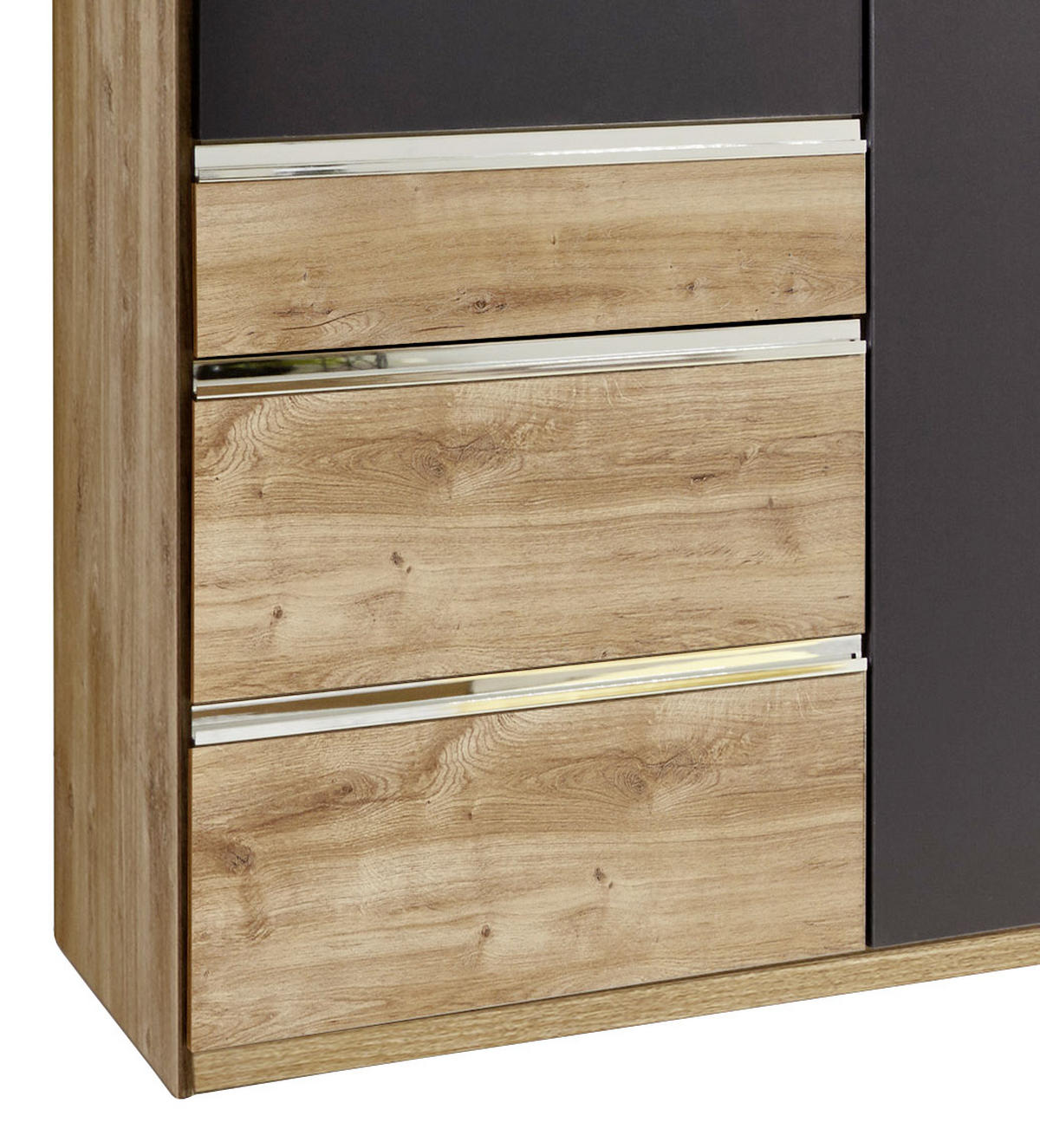 DREHTÜRENSCHRANK in Graphitfarben, Eichefarben  - Chromfarben/Eichefarben, Modern, Holzwerkstoff/Kunststoff (250/216/58cm) - MID.YOU