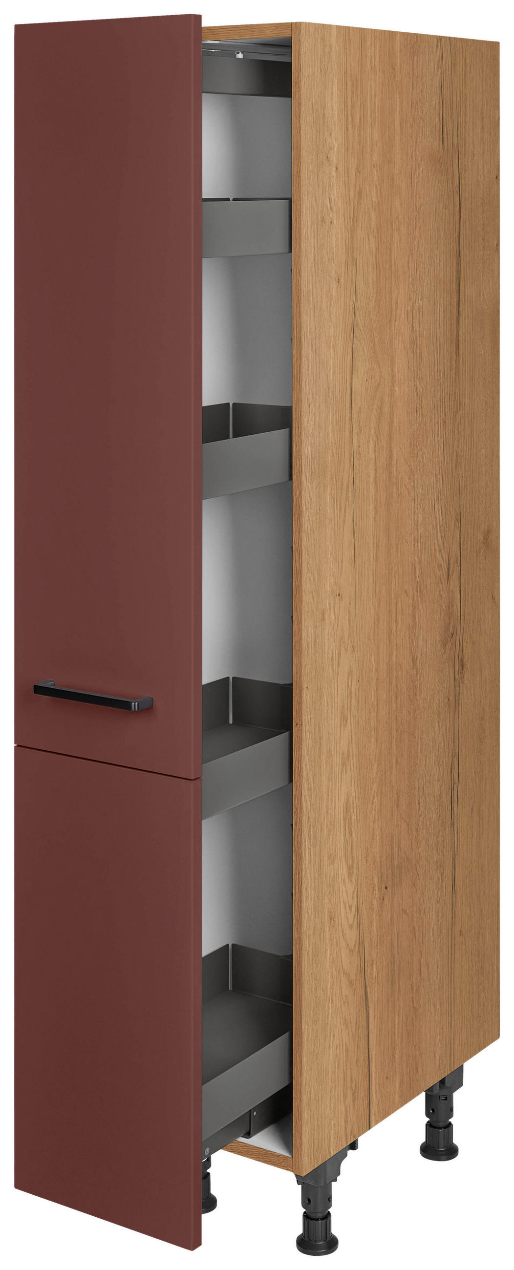 APOTHEKERSCHRANK 30/168/58 cm  in Rot, Eichefarben  - Eichefarben/Rot, MODERN, Holzwerkstoff/Metall (30/168/58cm) - Nobilia