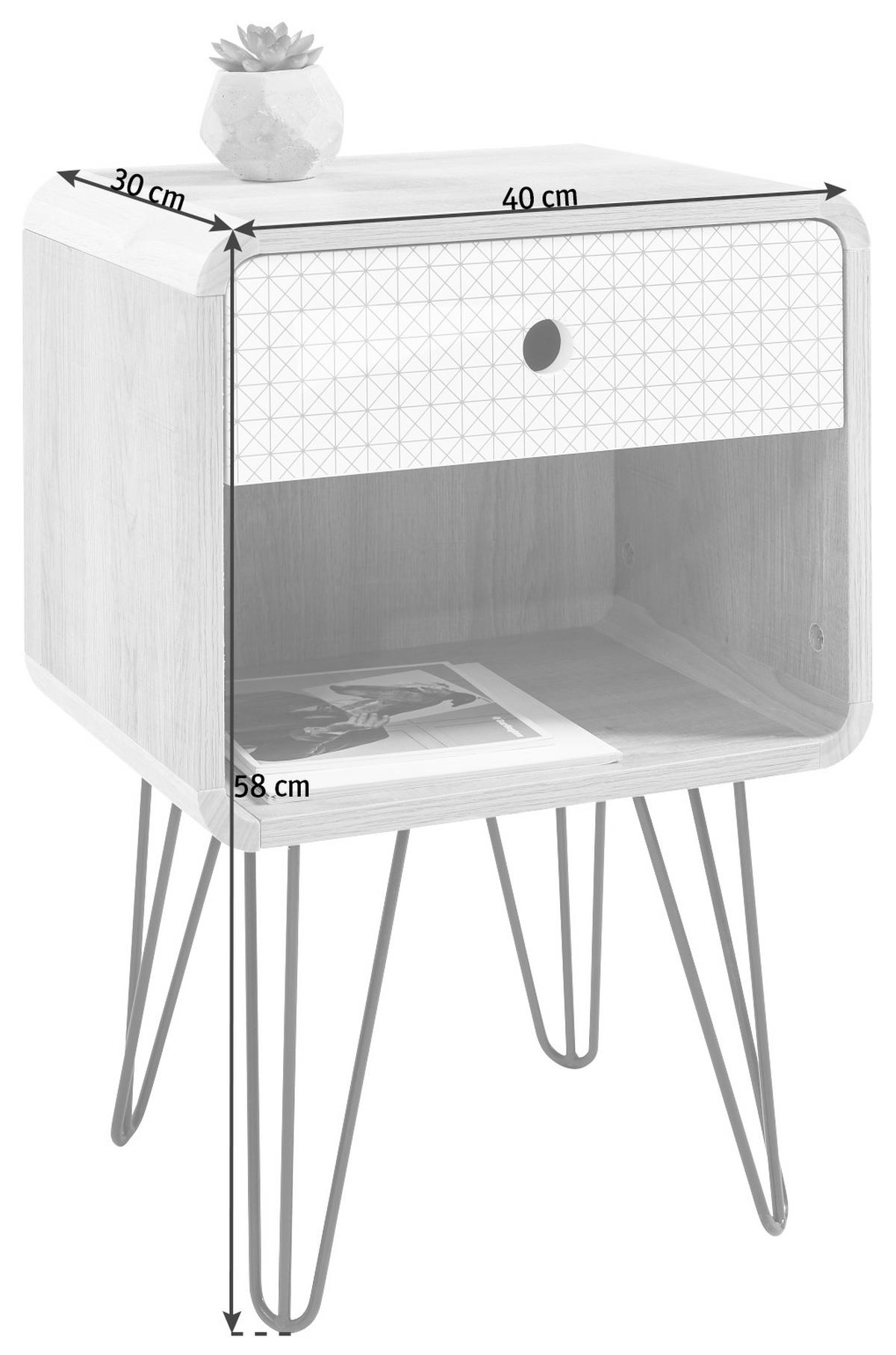 NOĆNI ORMARIĆ bijela, boje hrasta, siva, crna   - bijela/siva, Design, drvni materijal/metal (40/58/29,5cm) - Carryhome