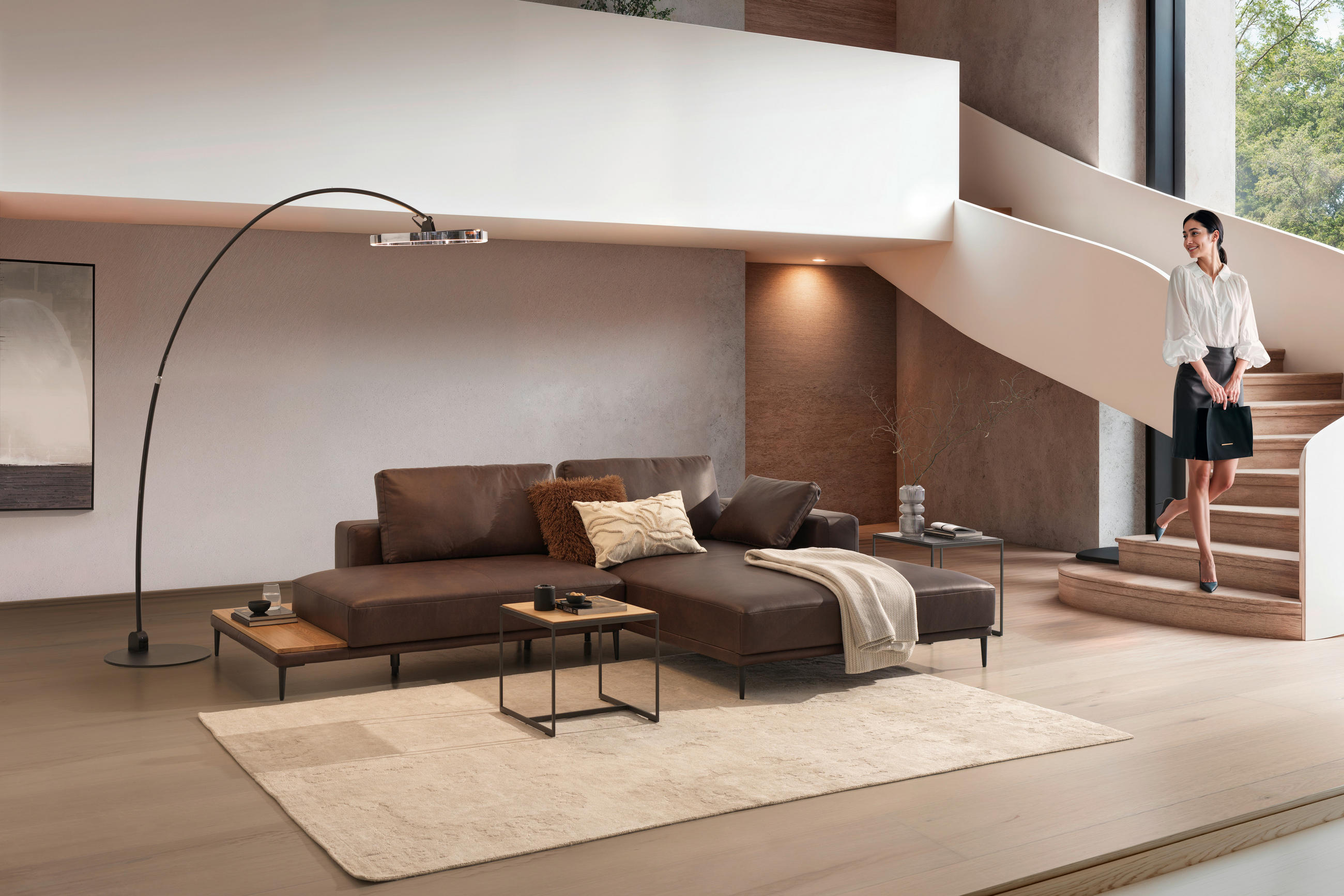 ECKSOFA Dunkelbraun Echtleder  - Dunkelbraun/Schwarz, Design, Leder/Metall (304/201cm) - Emilio Belluti