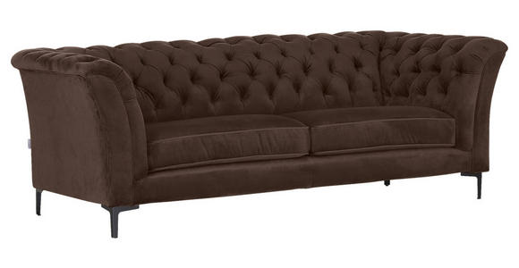 CHESTERFIELD-SOFA Dunkelbraun Flachgewebe  - Dunkelbraun/Schwarz, LIFESTYLE, Textil/Metall (220/80/100cm) - Landscape
