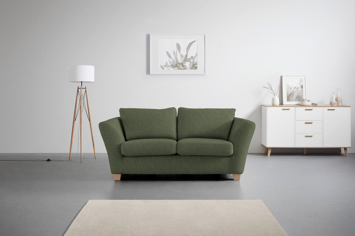 2-SITZER-SOFA in Chenille Olivgrün  - Naturfarben/Olivgrün, Holz/Textil (190/70-85/95cm) - MID.YOU
