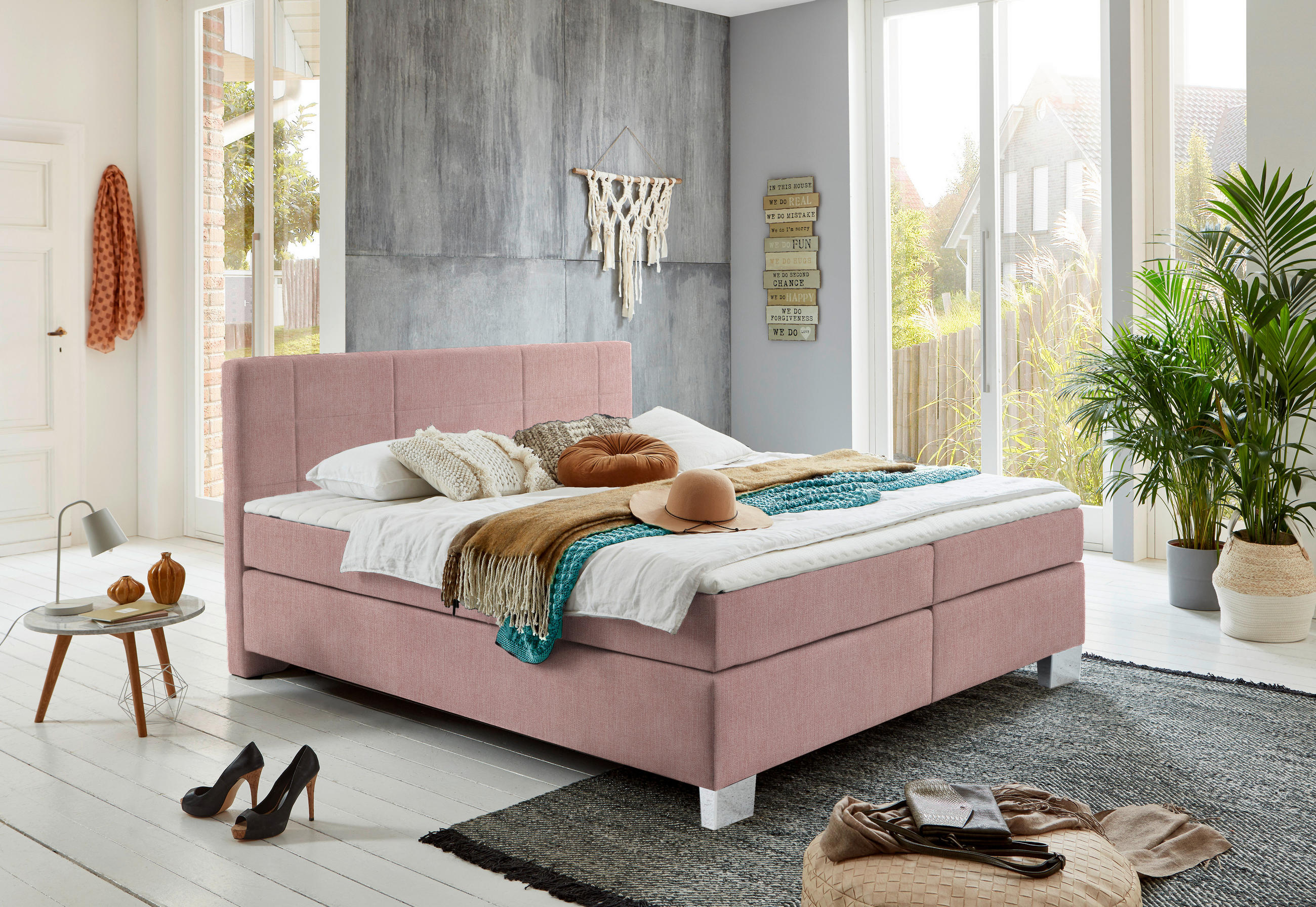 BOXSPRINGBETT 200/200 cm  in Rosa  - Chromfarben/Rosa, Konventionell, Kunststoff/Textil (200/200cm) - Hom`in